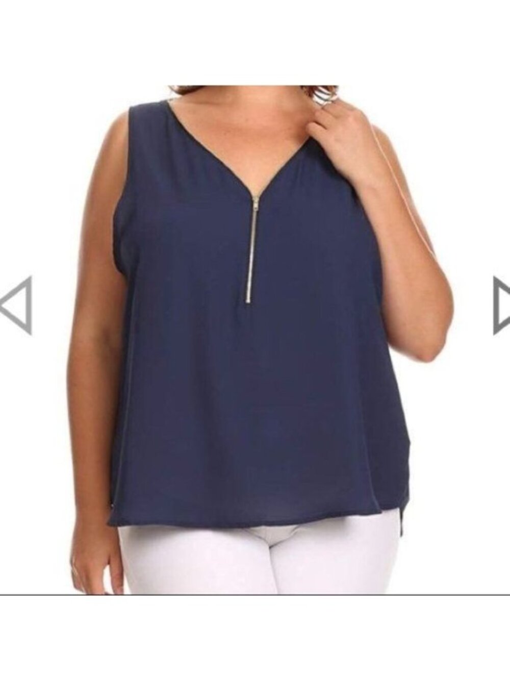 Ambiance Zip Neck Sleeveless Blouse Cornflower Blue Size Small